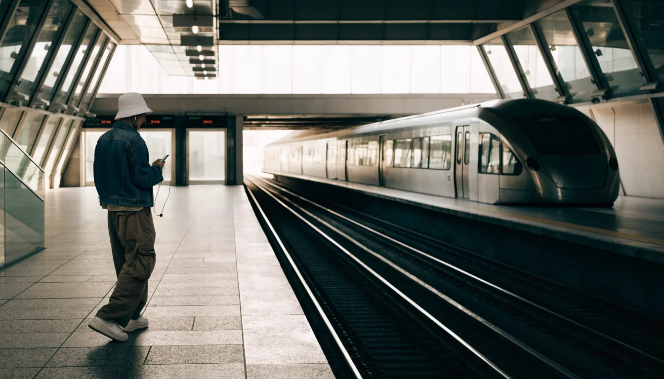 Pasażer ze słuchawkami na warszawskiej stacji metra