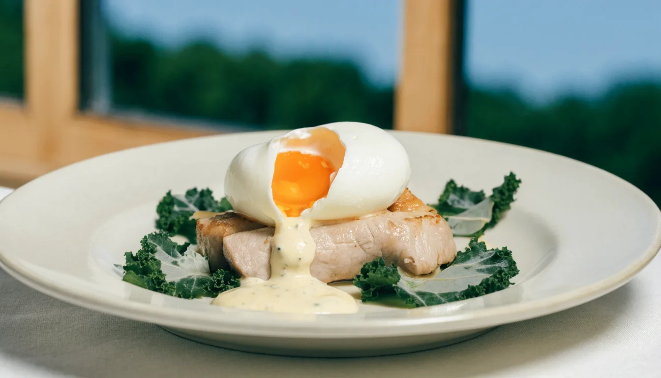 Keto schabowy z jajkiem sadzonym, kalafiorem i sosem serowym