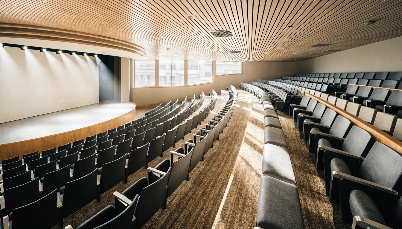 Widownia teatralna z balkonem i sceną przed wydarzeniem