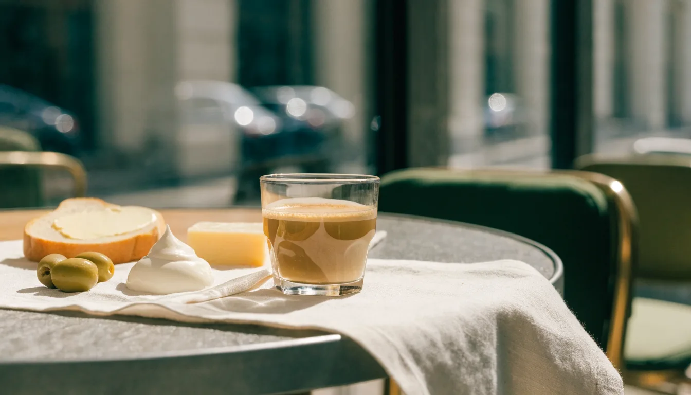 Kawa i śniadanie podane na stoliku w restauracji